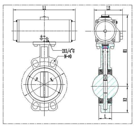 DN300 Pn16 Epoxy Coating Ductile Iron Wafer Pneumatic Butterfly Valve